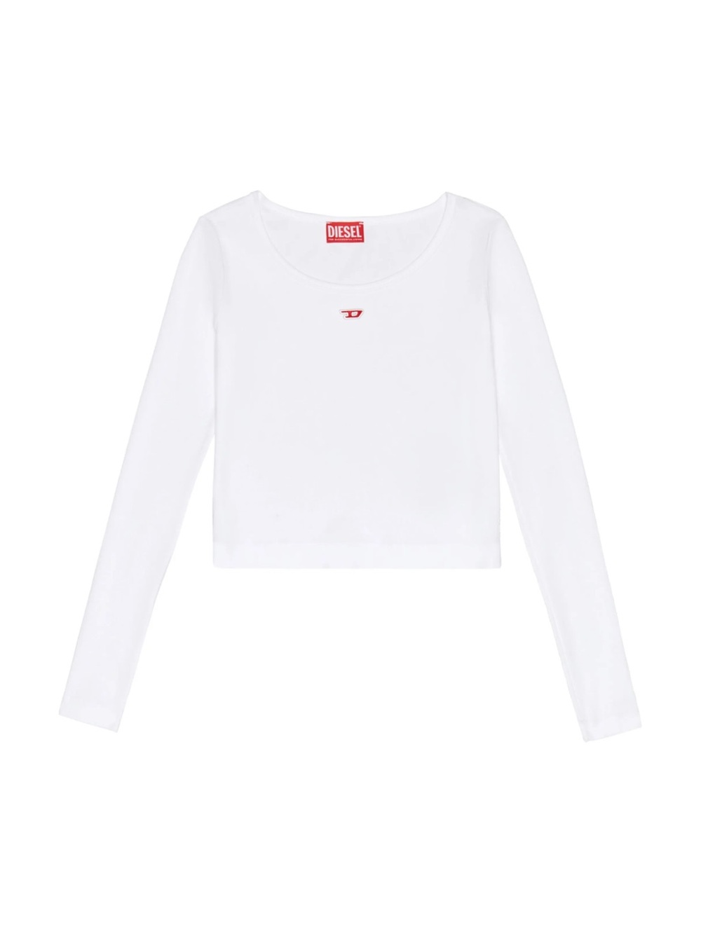 Diesel White Long Sleeve Scoop Neck Top with Red Logo